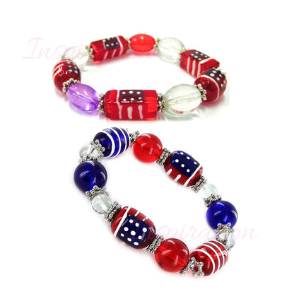 Linpeng Glass Beads Bulk for Bracelet Making, DIY Jewelry Supplies, Holiday Festival Beads Assorted, Gift for Beader, 40 pcs (Americana)