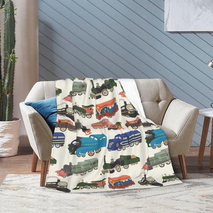 Cute Cartoon Train Theme Flannel Throw Blanket for Kids Boys Baby Toddler Teens Gifts Soft Warm Bedroom Throws for Home Couch Room Sofa Office Travel Camping Dorm Decor 60x50 Inch