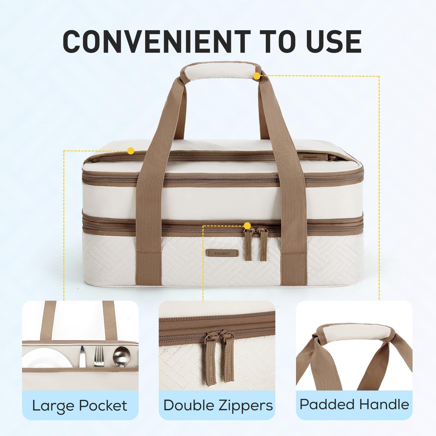 TOURIT Double Decker Insulated Casserole Carrier for Hot or Cold Food Expandable Thermal Food Carrier for Picnic Cookouts Potluck Parties Fits 9" x 13" Baking Dish