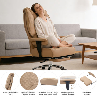EXCEBET Big and Tall Office Chair 400lbs Wide Seat, Leather High Back Executive Office Chair with Foot Rest, Ergonomic Chairs Lumbar Support for Lower Back Pain Relief, All-Day Comfort (Brown)