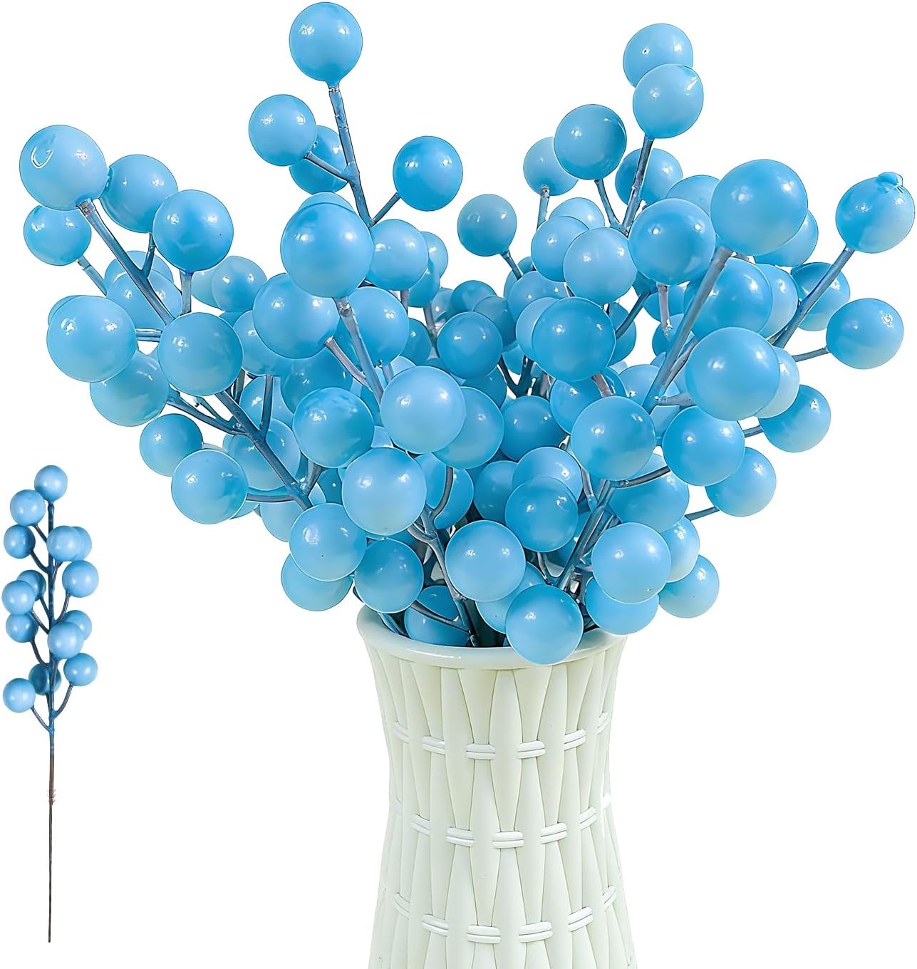 24 pcs Christmas Berries Stems Artificial Berry Stems for Christmas Tree Ornaments Crafts Holiday and Home Decor (Light