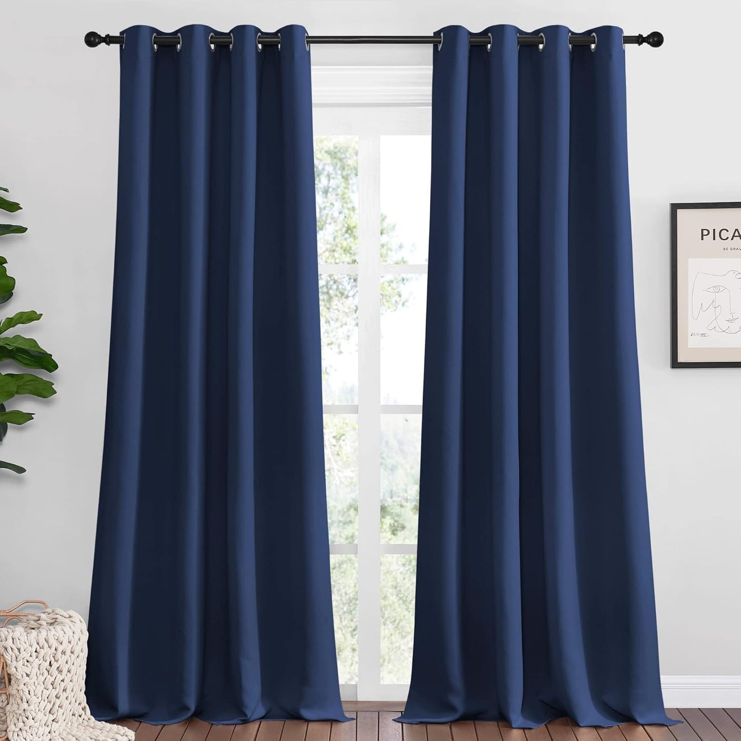 NICETOWN Navy Blackout Curtains - 55" x 90", 2-Piece Grommet Panels for Sunlight Blocking & Modern Design