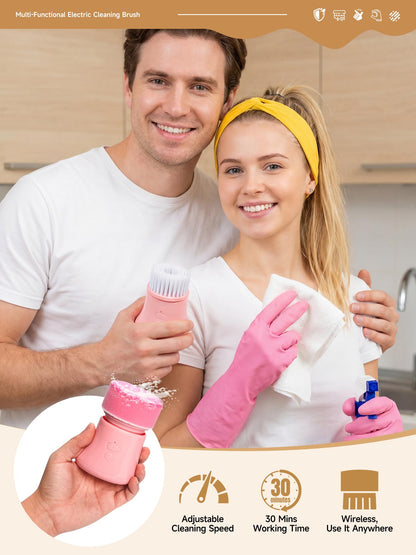 Pink Electric Spin Scrubber, Cordless Handheld Dish Scrubber Brush for Kitchen & Bathroom, Power Scrubber for Cleaning Sink, Grout, Shower, Aesthetic Pink Kitchen Accessories & Supplies