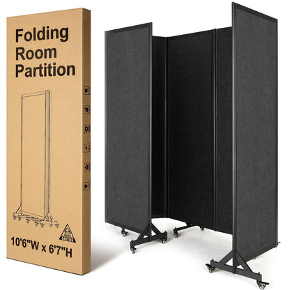 Strongbird Room Partition,Folding Privacy Divider,Office Partition Dividers,Office Dividers Wall, 10'6"W x 6'7"H,Grey