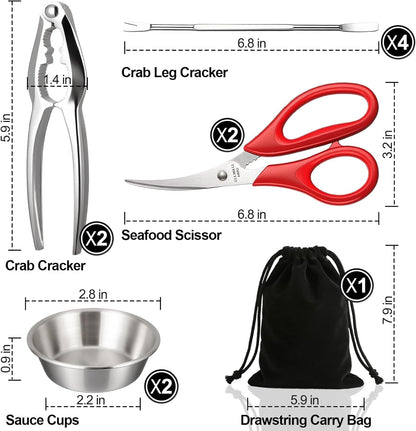 11 Set, Pcs Crab Crackers and Tools, Seafood Tools Crab Leg Cracker, Seafood Scissors, Condiment Cups, Crab Leg Forks