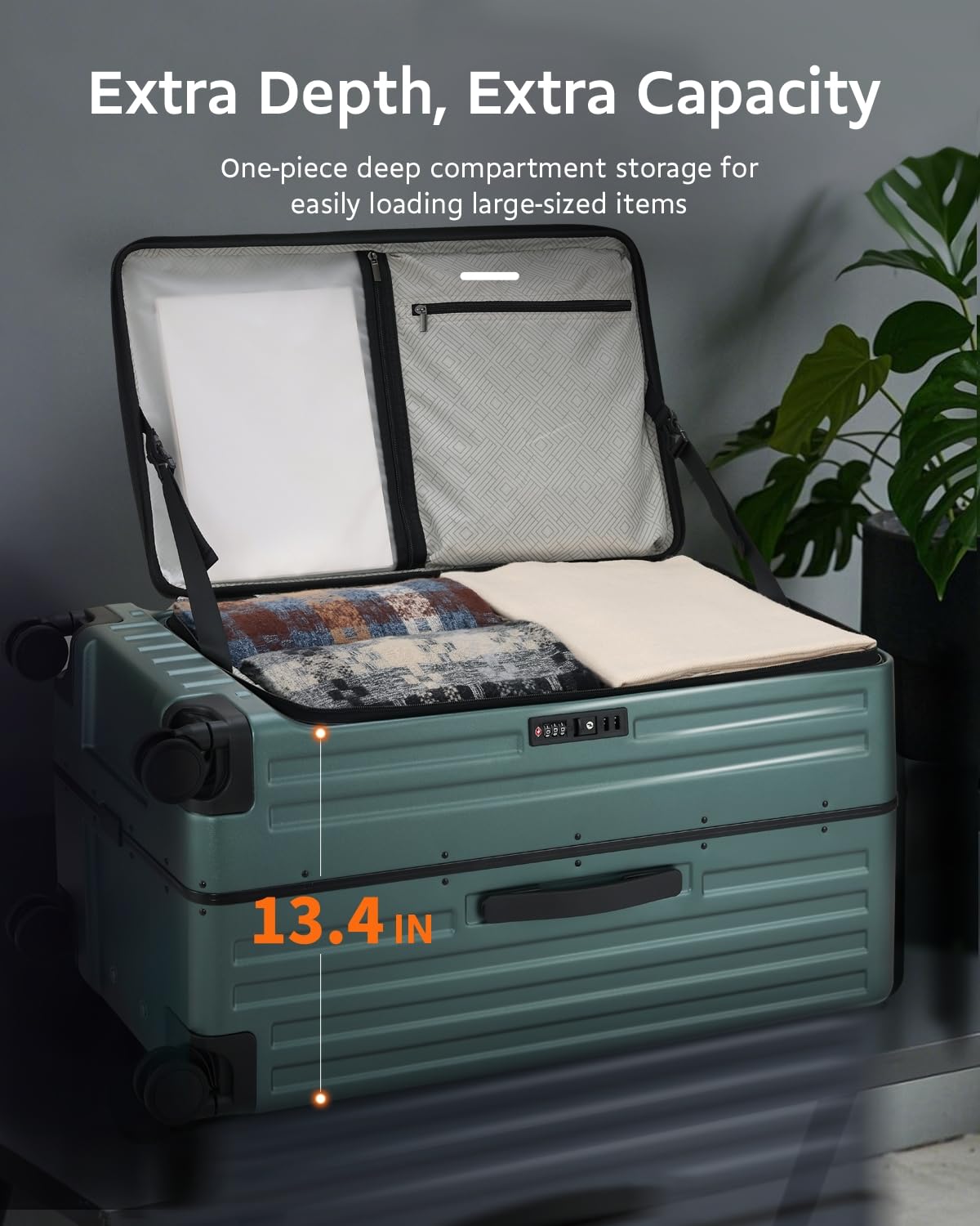 CENSIEN Checked Luggage, Large Suitcase 29 Inch Trunk Luggage with Spinner Wheels, Lightweight ABS+PC Hard Shell with Aluminum Frame, Top Opening, TSA Lock (Green, 1PC)