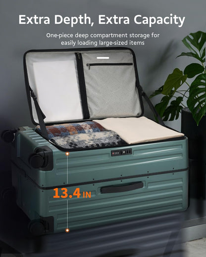 CENSIEN Checked Luggage, Large Suitcase 29 Inch Trunk Luggage with Spinner Wheels, Lightweight ABS+PC Hard Shell with Aluminum Frame, Top Opening, TSA Lock (Green, 1PC)