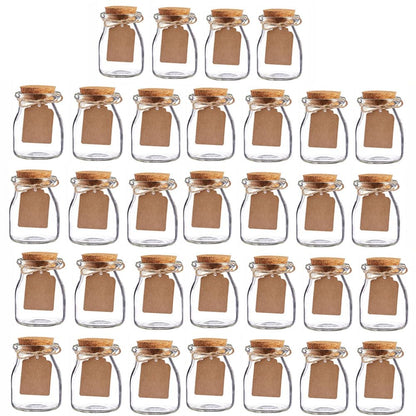 Bodosac 32 Pack Glass Favor Jars with Cork Lid, 3.4 oz Small Glass Bottles for Wedding Favor, Party Favor, Gift Jars for Candy, Twine and Labels 100 ML