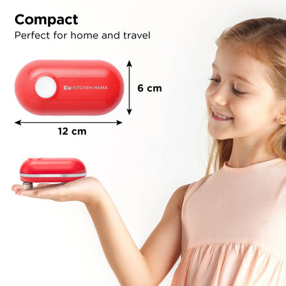 Kitchen Mama Mini Plus Rechargeable Electric Can Opener: USB-C Charging, Hands-Free, Auto Stop, Compact, Cordless, Smooth Edge - Perfect for Seniors with Arthritis, Home, and Travel (Red)