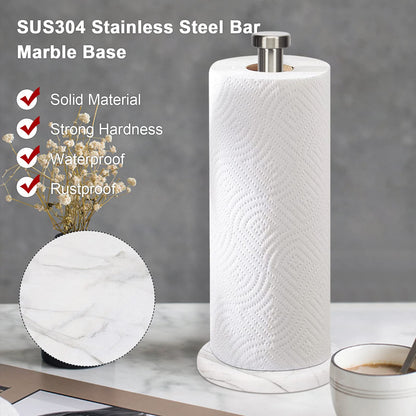 NearMoon Standing Paper Towel Holder, Kitchen Paper Towel Tissue Holder- for Bathroom Kitchen Countertop, Standard or Jumbo-Sized Roll Paper (with Marble Base, Brushed Nickel)
