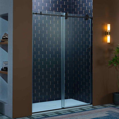 Woodbridge 56-60" W x 80" H Frameless Single Sliding Shower Door with Double Rollers,3/8(10mm) Tempered Glass with Explosion Proof Film in Matte Black Finish