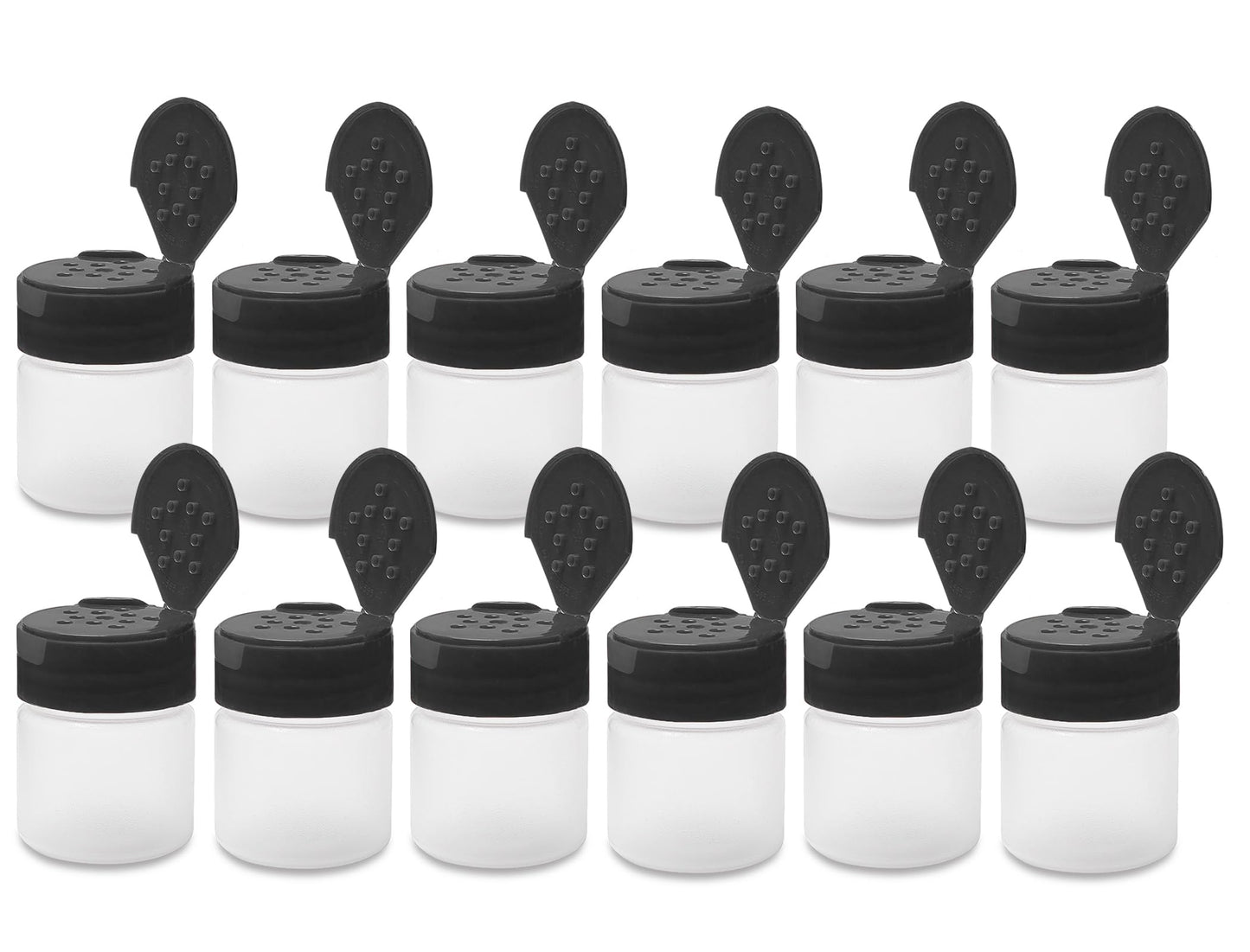 ljdeals 1 oz Plastic Spice Jars with Black Flip & Sift Caps – 12 Pack Empty Spice Bottles for Herbs, Seasonings, Powders, Camping, Travel, Kitchen, Restaurant Use – BPA-Free, Recyclable, Made in USA