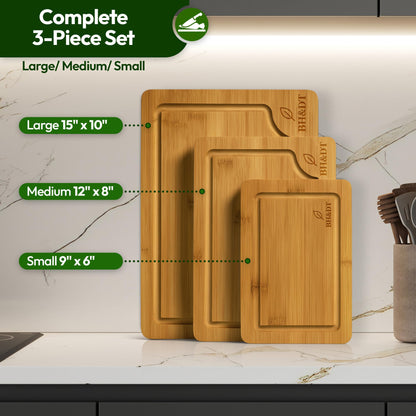 BH&DT Cutting Board Set, Bamboo Cutting Boards for Kitchen with Juice Groove,Multipurpose Board for Food Prep and Serving meat cutting board,cutting,boardgift set,wood board,bamboo cutting board set.