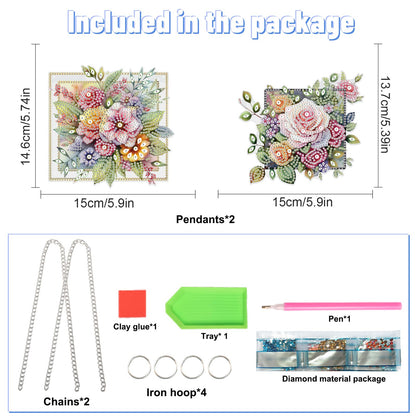 LazyFold 2 Pcs DIY Acrylic Diamond Art Painting Flowers Kits Special Shaped Rhinestone 5D Diamond Art Window Pendants Home Garden Wall Hanging Kits Hanging Ornament