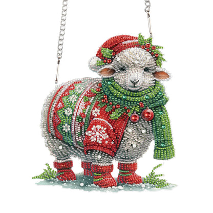 Focart 5D DIY Acrylic Special Shaped Diamonds Painting Hanging Pendant Kits, Christmas Sheep Diamond Art Hanging Window Pendant Ornament for Home Decoration and Gift