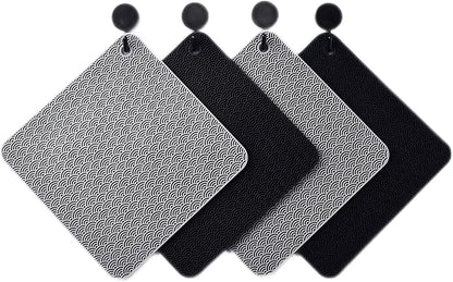 Silicone Trivets Mats for Hot Pots and Pans, Non-Slip Heat Resistant Hot Pads Set of 2, Black