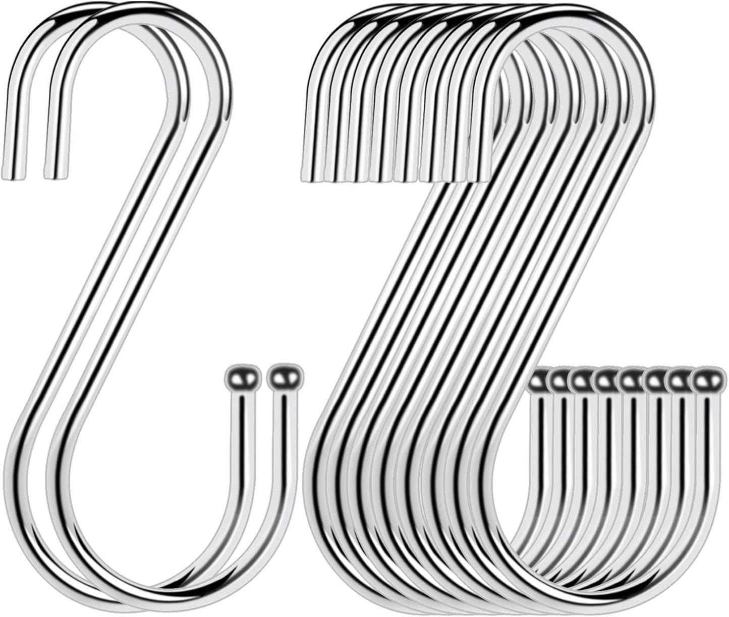 Heavy Duty S Hooks, Stainless Steel Metal for Hanging Pots and Pants, 10 Pack, Supports up to 35 Pounds