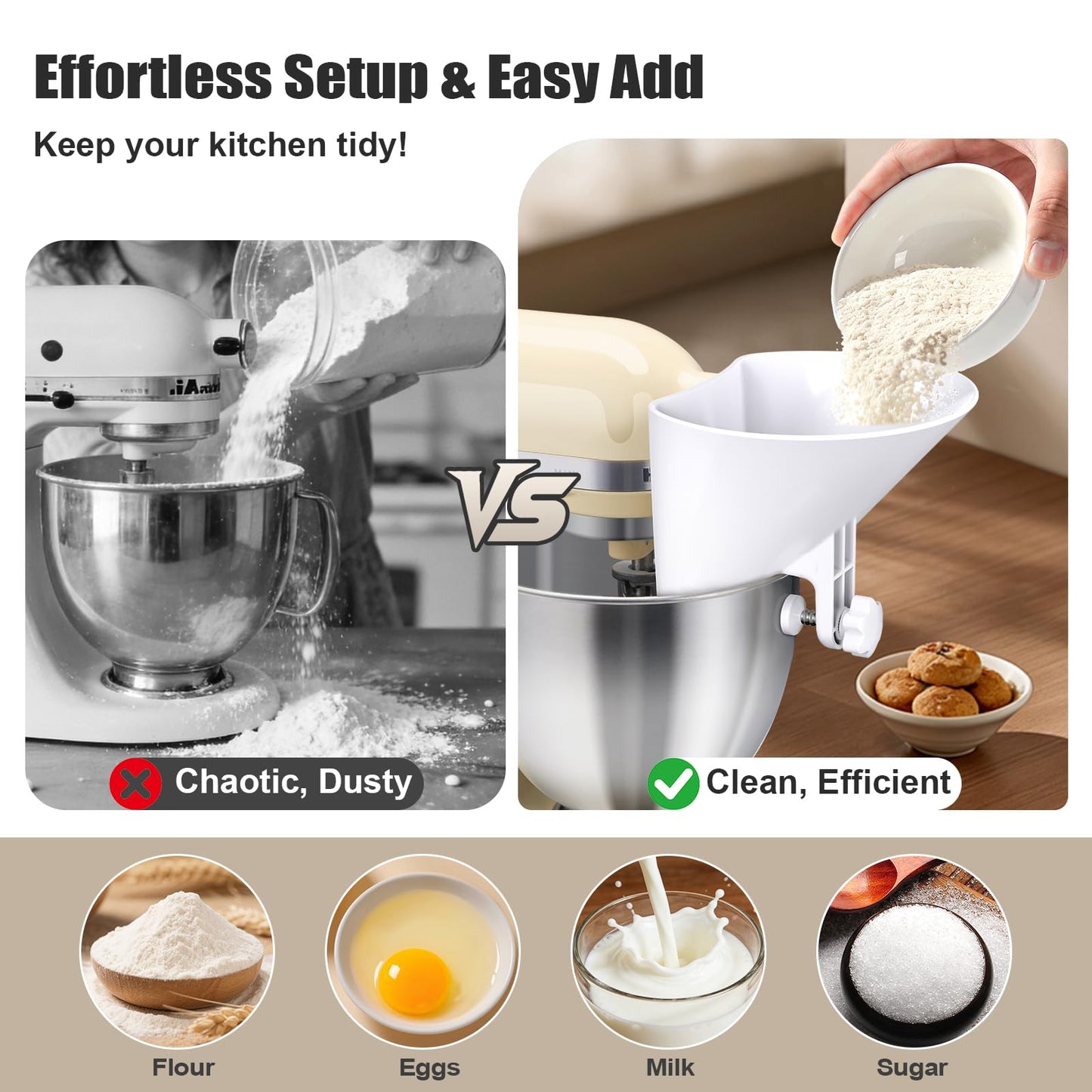 WANLISS Flour Funnel for Kitchen Aid Mixer,KitchenAid Accessories and Attachments for Multiple Stand Mixers 3.2Qt-7Qt,Wide Mouth Pouring Chute Durable Dishwasher Safe Baking Mothers Day Gift for Women