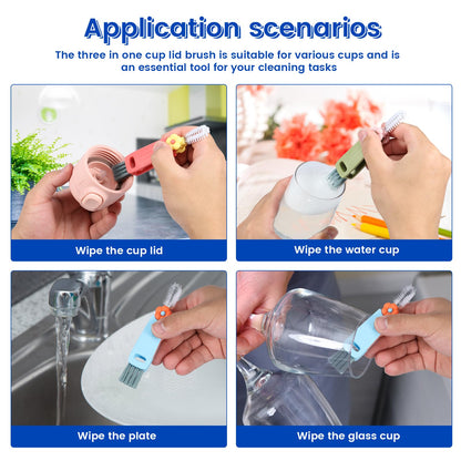 BXUYAOXMC 3 in 1 Cup Lid Cleaning Brush, 180° Rotatable Bottle Brush Gap Cleaner, Multifunctional Crevice Cleaning Brush Set for Baby Bottle, Water Bottle, Tumbler & Kitchen Mugs, 12 Pack Hangable