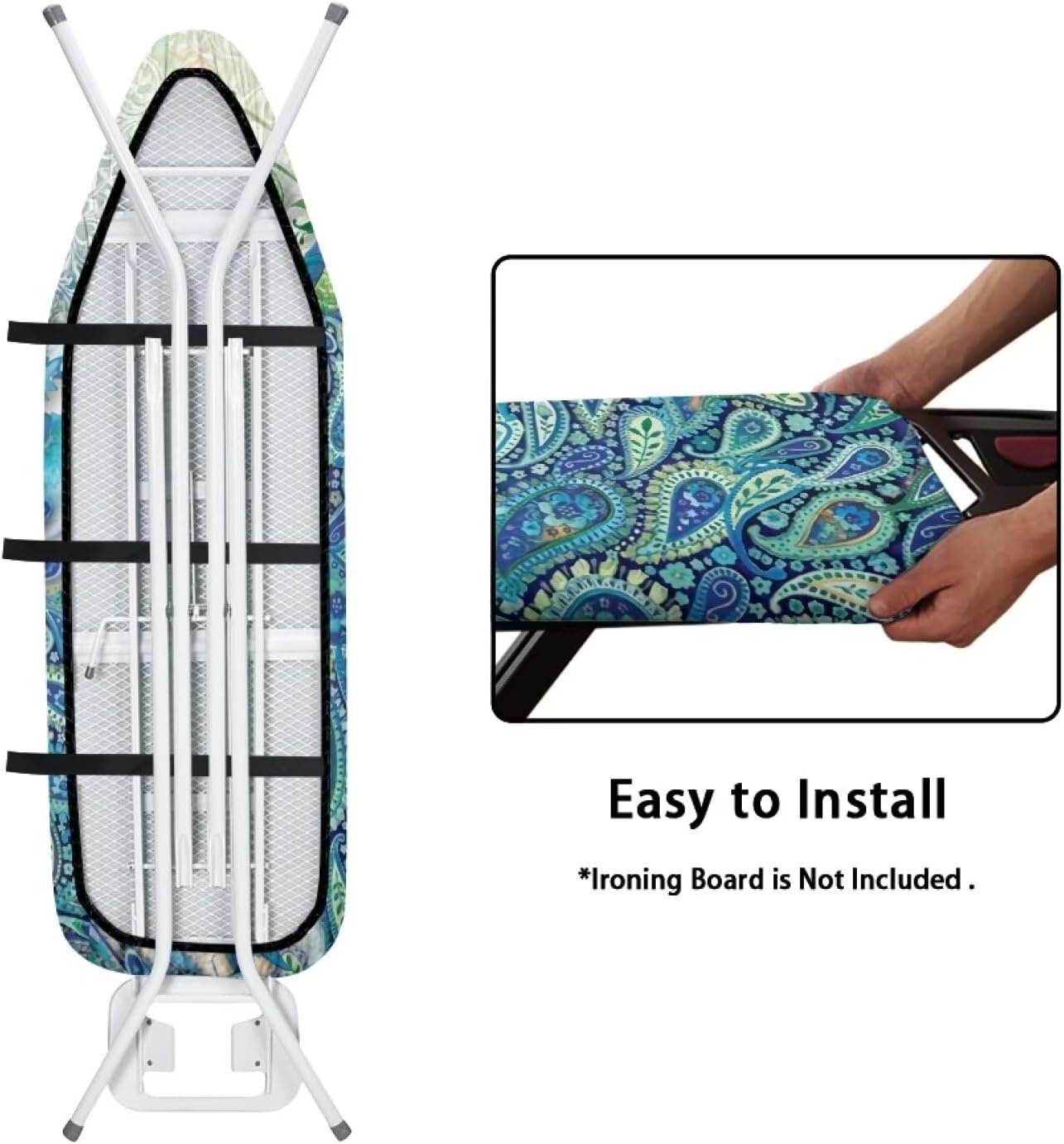 Peacock Ironing Board Cover, 55" x 16" Extra-Thick 4-Layer Pad, Elastic Band, Iron Resistance for Standard Boards