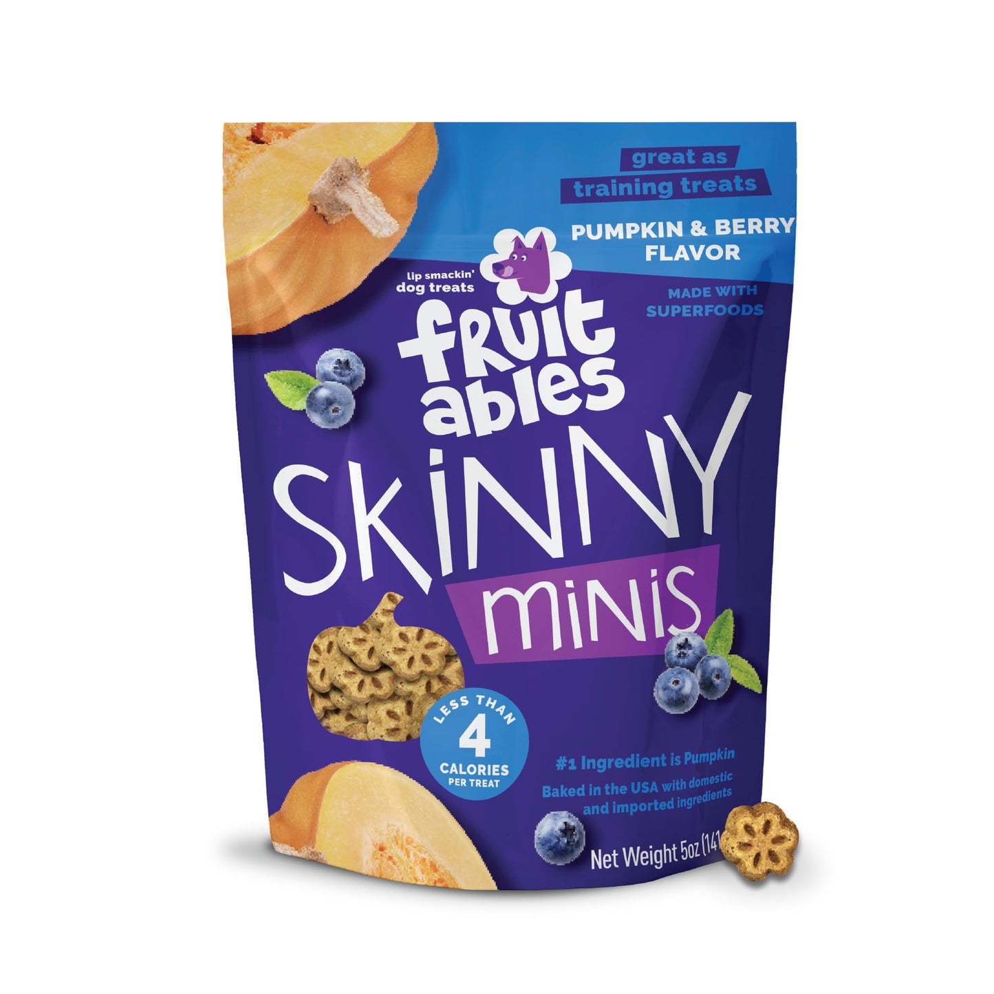 Fruitables Skinny Mini Dog Treats, Healthy Pumpkin Treat for Dogs, Low Calorie & Delicious, Puppy Training, No Wheat, Corn or Soy, Made in the USA, Pumpkin and Berry Flavor, 5oz