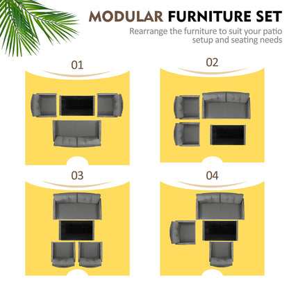 Shintenchi 4 Piece Patio Furniture Set, Outdoor Rattan Conversation Set with Coffee Table, Outside Wicker Sectional Sofa Couch with Cushion, Gray