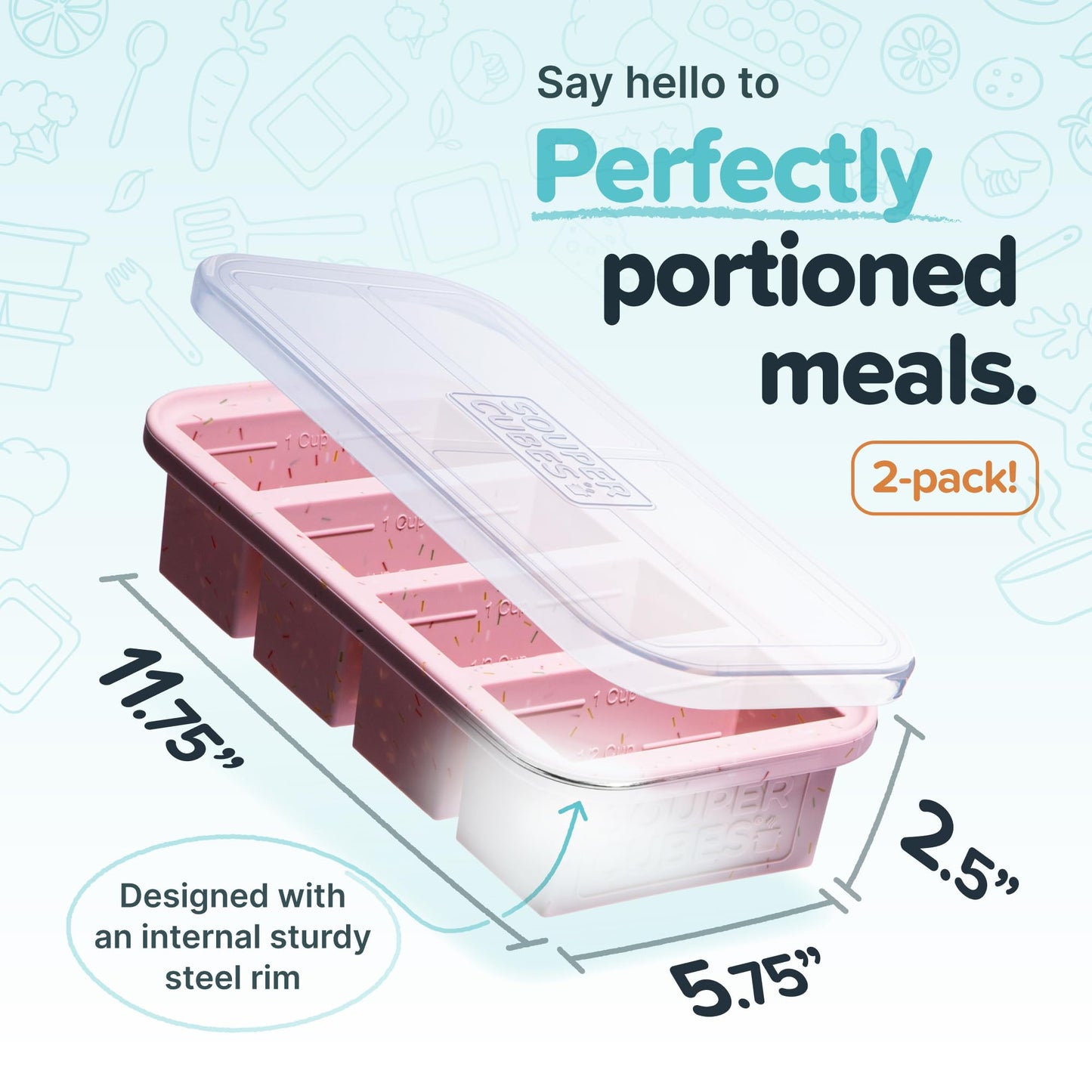 Souper Cubes 1 Cup Silicone Freezer Molds with Lids - Soup Cubes Freezer Tray with Lid - Perfect for Freezing Broth, Rice, Individual Portions, Meal Prepping and More - Sprinkles - 2-Pack