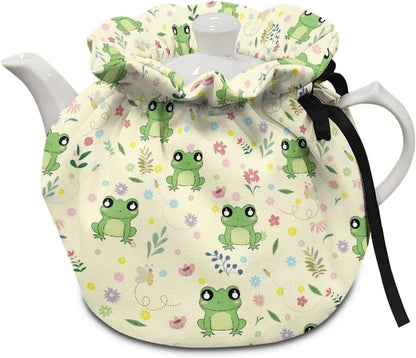 Cartoon Frog Tea Pot Cozies with Adjustable Drawstring, Dustproof Kettle Cover for Breakfast Pots, Machine Washable