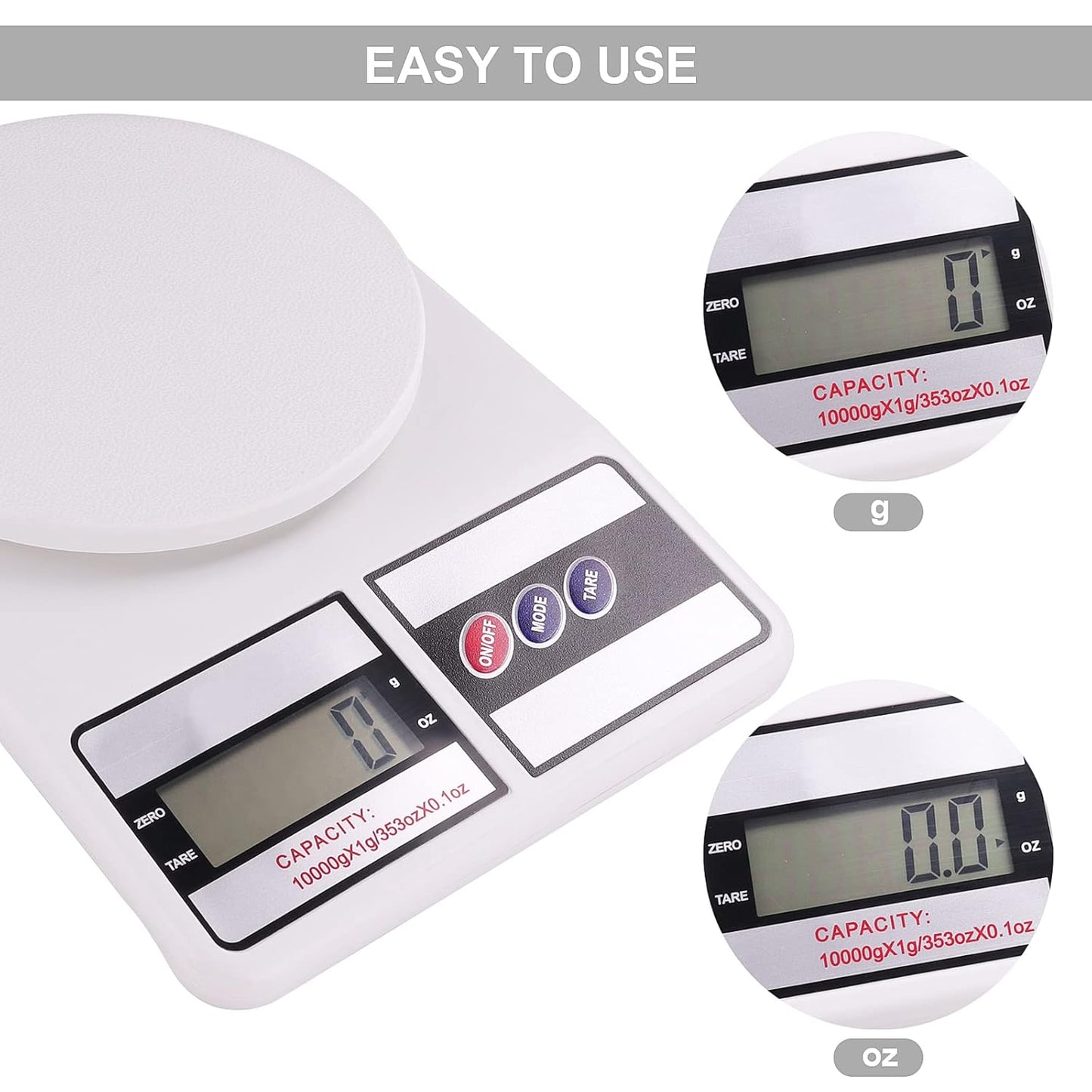 Kinstecks 10KG Digital Kitchen Scales, Portable Electronic Cooking Scale with Tara Function for Home Office
