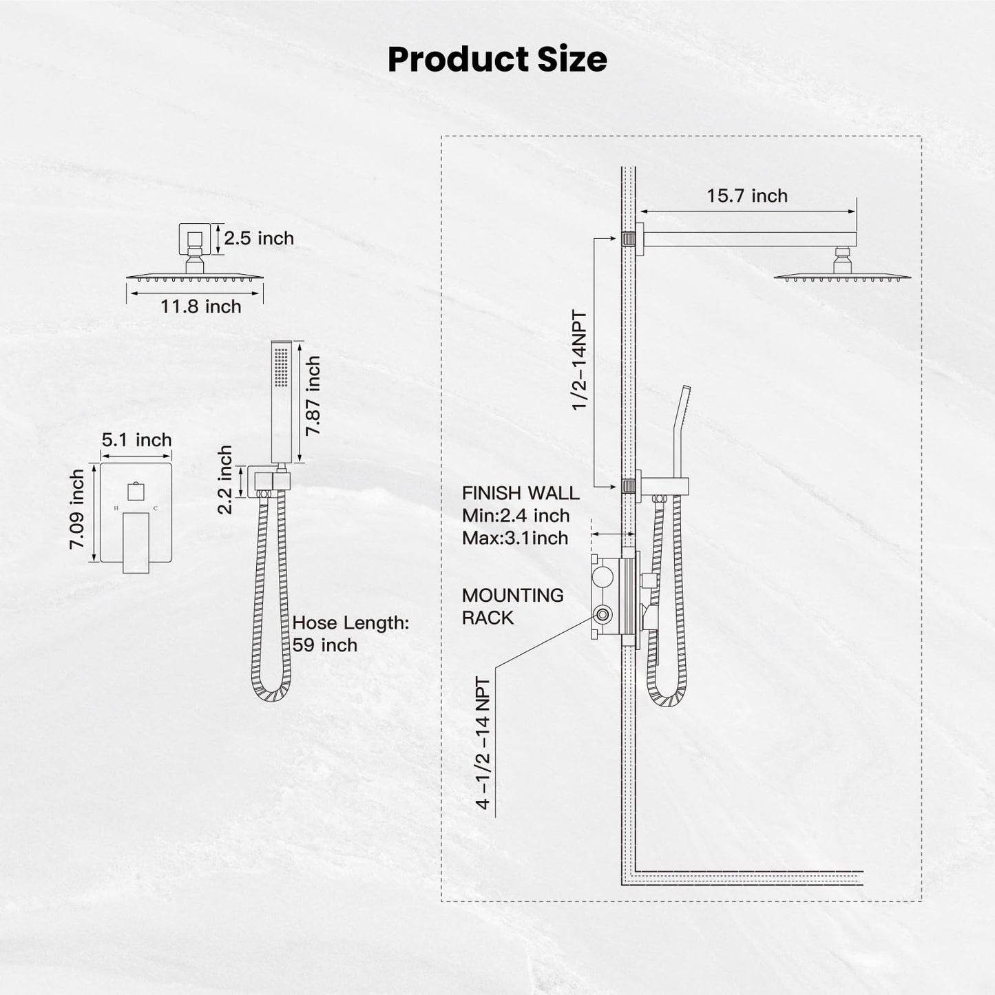 gotonovo Rainfall Bathroom Shower System Rain Shower Head and Handle Set Wall Mounted Shower Complete Combo Solid Brass Pressure Balancing Shower Mixer Valve 12 Inch Brushed Nickel