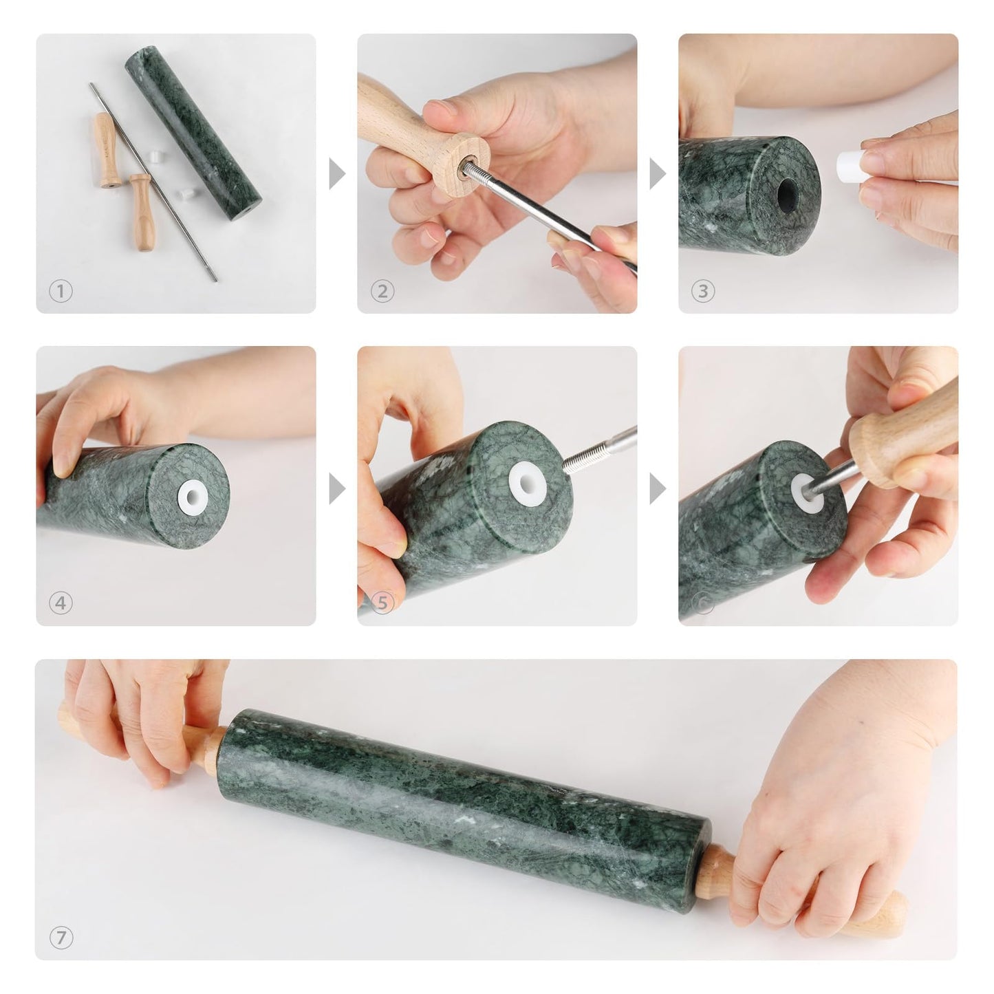 Koville Marble Rolling Pin, Non-Stick Stone Dough Roller, Rolling Pin for Baking,Pasta, Dumpling, Ravioli, Fondant,Pie Crust, Kitchen Baking Pastry Tools