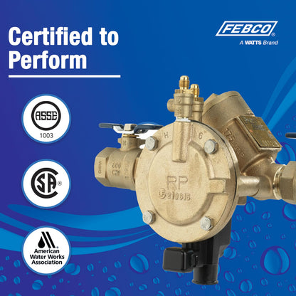 Febco 825Y Series 1" Bronze Reduced Pressure Zone Backflow Preventer Assembly, Quarter Turn Shutoff, NPT End Connections, Y Pattern, Flood Sensor with SentryPlus Alert Technology for Relief Valve