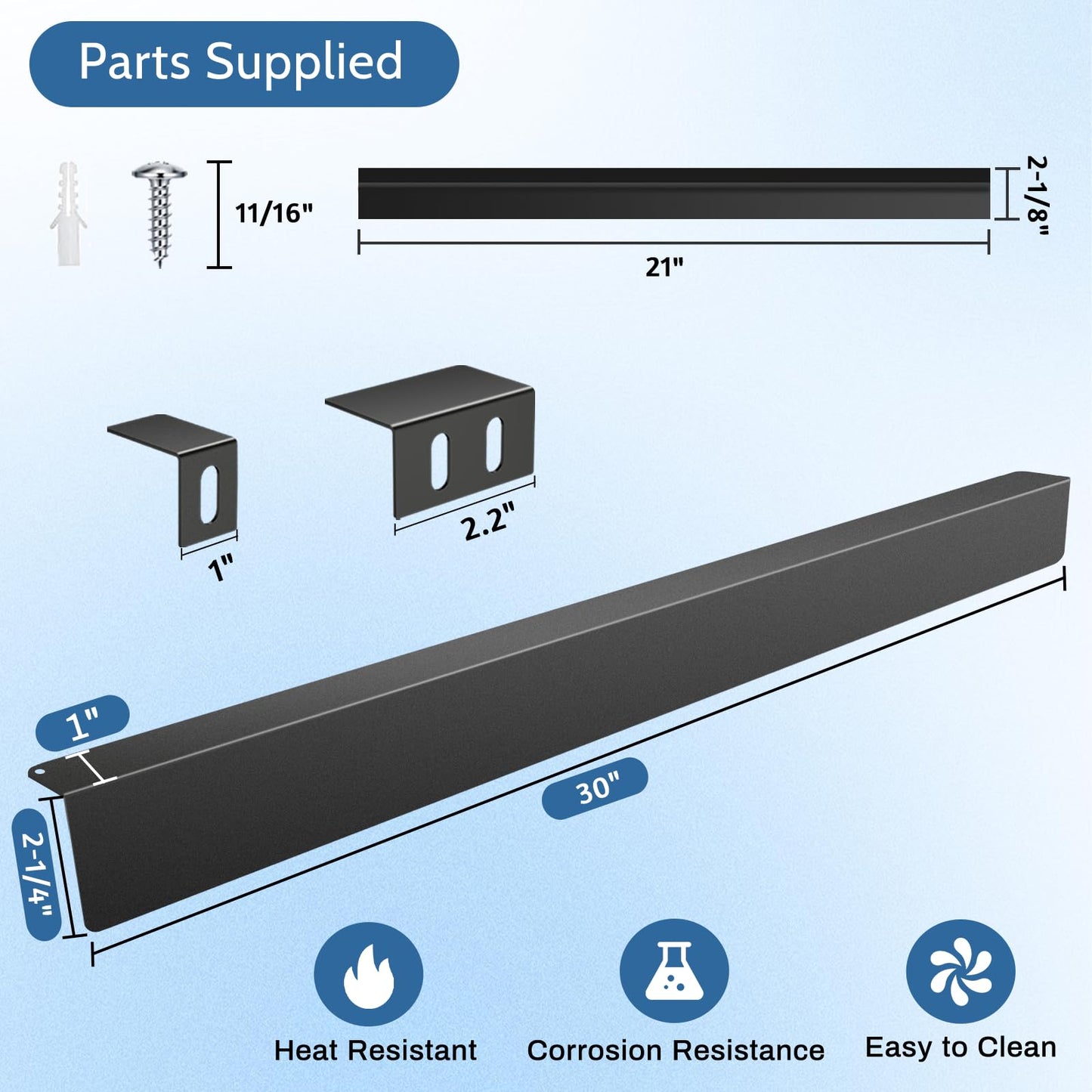 30" Slide-in Range Rear Filler Kit W10113901A with 2pcs Silicone Stove Gap Covers, Cooktop Trim Kit Between Stove and Backsplash for Whirlpool & Most Brand, 316 Stainless Steel (Black)