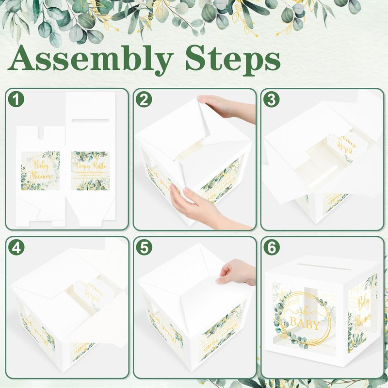 Greenery Baby Shower Games for Girl or Boy, Oh Baby Sage Green Diaper Raffle Card Box with Tickets for Boy Baby Shower Decorations
