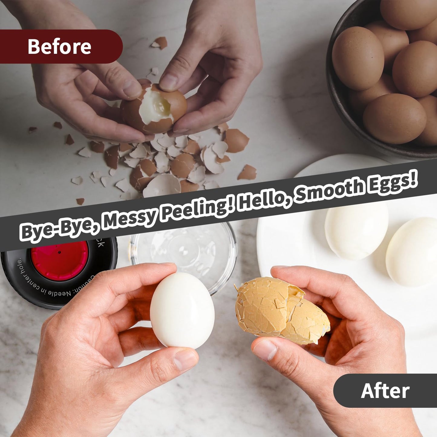 Luvan Egg Piercer & Peeler - 2-in-1 Egg Poker and Cracker Tool for Boiled Eggs with Built-in Hole Puncher & Quick Shake Shell Opener for Cooking, Salads, Deviled Eggs, and Breakfast Prep