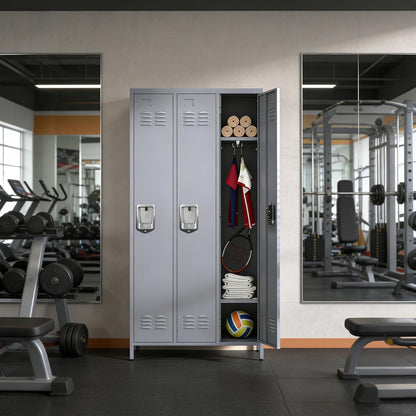 EKJ Upgraded Metal Storage Locker for Employees, 3 Doors Metal Locker Storage Cabinet for Gym Office School, Tall Steel Locker Cabinet for Employees, Assemble Required(Grey)