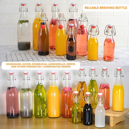 FastRack Swing Top Glass Bottles 16 oz (500ml) – 2 Pack | Clear Flip Top Bottles with Airtight Lids | Reusable Glass Containers for Olive Oil, Vinegar, Kombucha, Beer & Fermentation