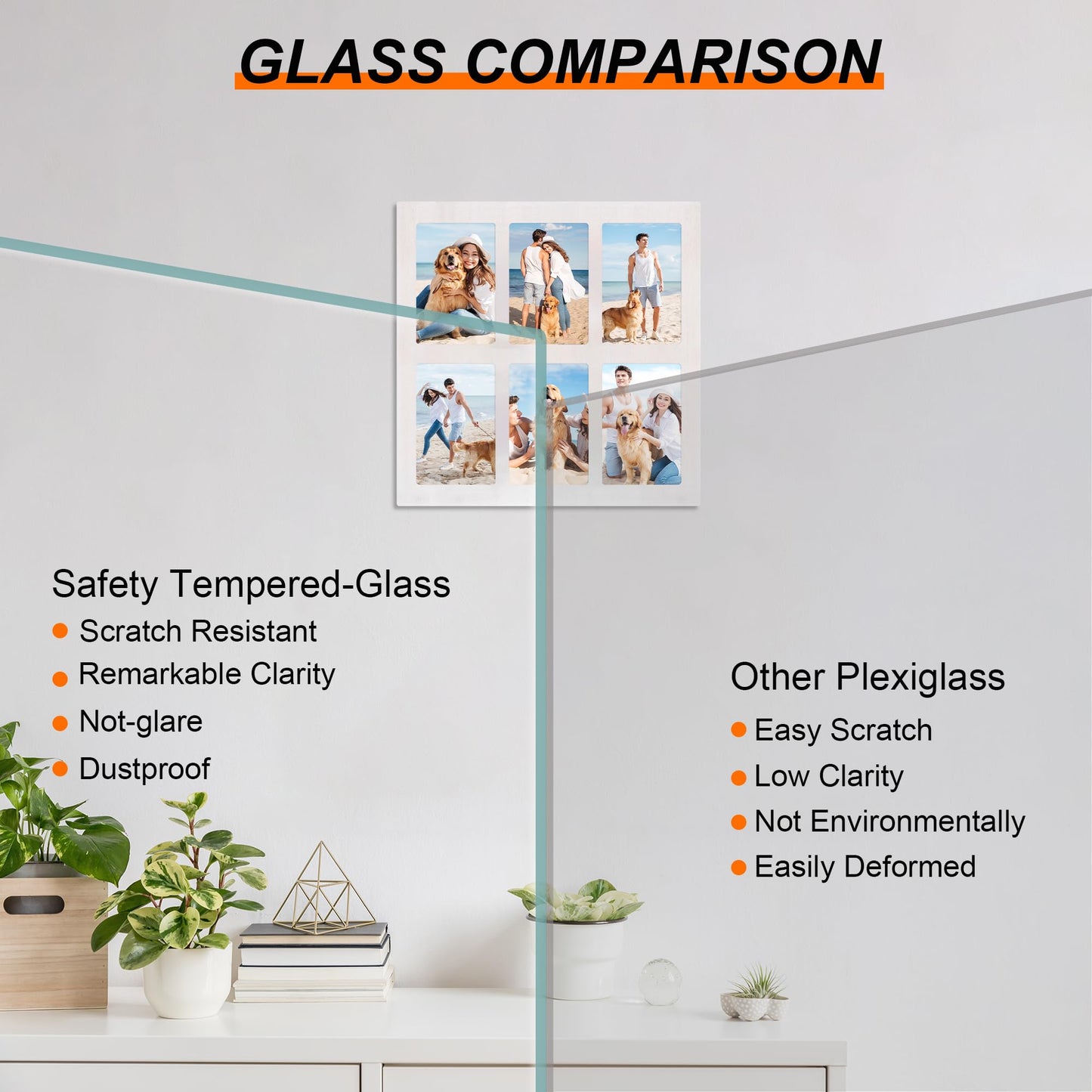 YESKAY 4x6 Picture Frame Collage,4 x 6 Multiple Photo Collage with Tempered Glass,6 Opening 4 by 6 Rustic White Family Picture Frames for Wall Decor 1 Pack(OD:13X13in)