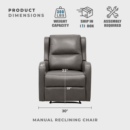 Lexicon Manual Recliner Chair, Reclining Sofa Chair, Home Theater Seating, Wall Hugger, Manual Recliner for Living Room/Office/Apartment, Easy Assembly, Gray Faux Leather
