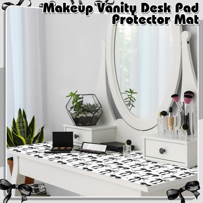 Teenyyou Coquette Bow Makeup Mat for Vanity Top Protector Back to School Gift 31.5" X15.7" Dual Side Leather Desk Mouse Pad Girly Waterproof Nonstick Dressing Vanity Cover for Women Home Office