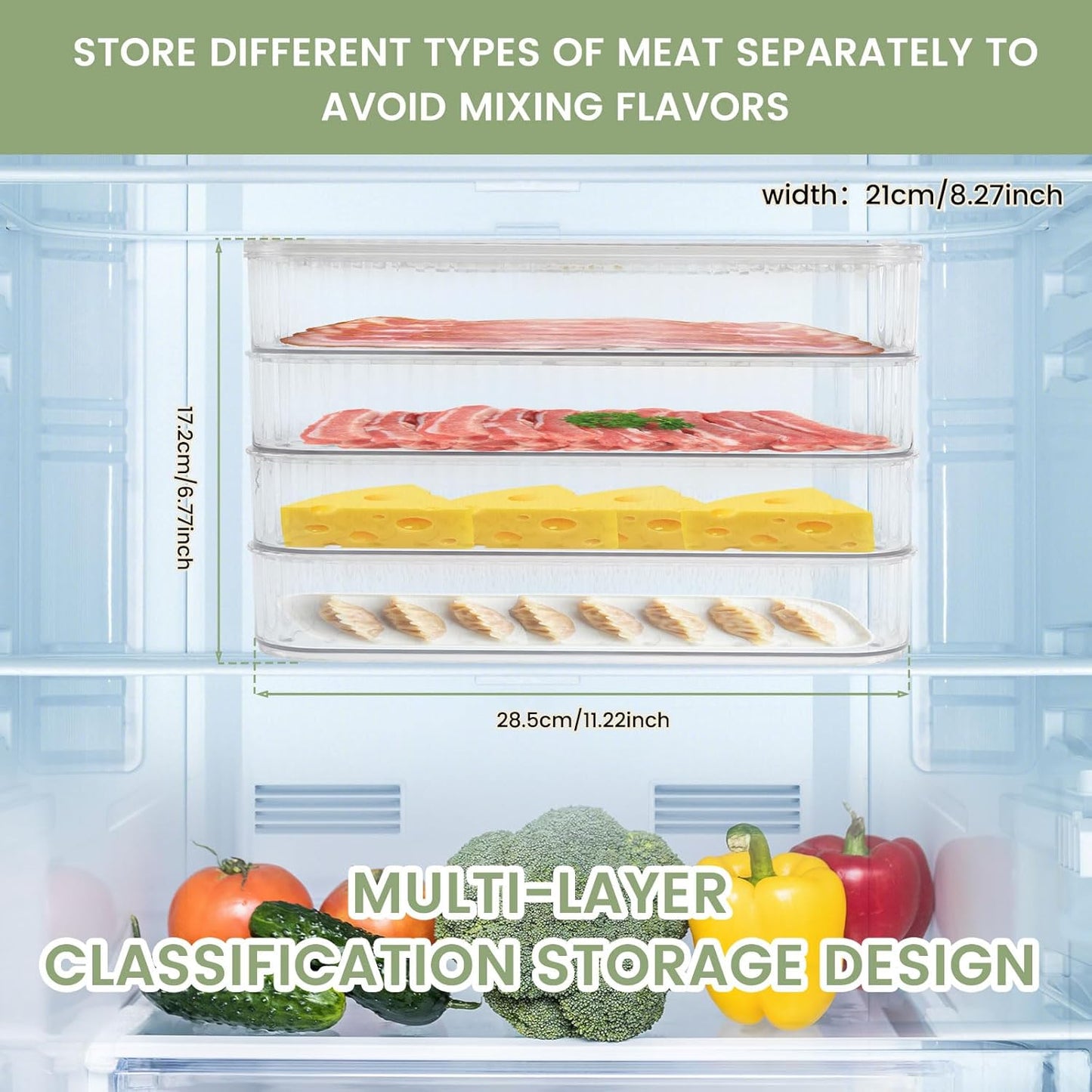 Deli Meat Container for Fridge, 4 Layer Lunch Meat Storage Container with Lid for Bacon and Cheese Organization