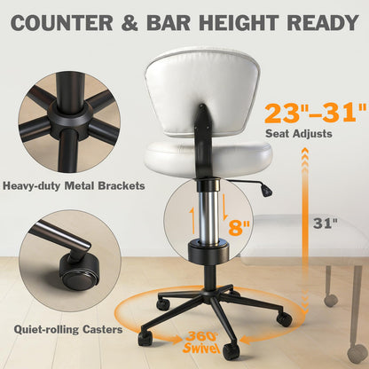 DIDAINT Meditation Chair with Footrest, 360° Swivel Height Adjustable Criss Cross Chair, White PU Padded Wide Seat, Home Office Desk Chair for Reading, Yoga, Peaceful Living