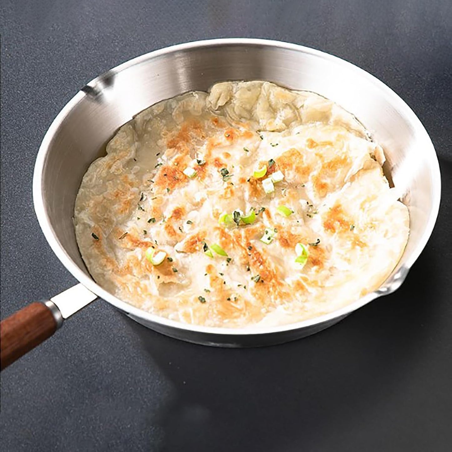 Luqeeg Stainless Steel Mini Frying Pan, Non-Stick Egg Skillet, Compatible with Induction and Gas Stoves (16CM)