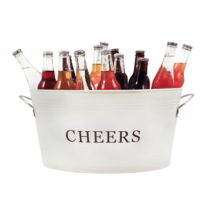 Twine Cheers Beverage Tub, Galvanized Tubs for Entertaining, Drink Buckets for Parties, Large Ice Tub and Gift Basket, Beer Buckets, Cream, 6.3 Gallons Set of 1