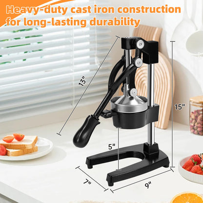 Yopmb Cast Iron Manual Citrus Juicer, Heavy Duty Hand Press Juicer for Orange, Lemon and Pomegranate, Orange Juicer for Countertop, Commercial Grade for Home Kitchen and Bar, Easy to Use and Clean