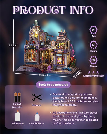 Jorivel Mystic Gateway DIY Miniature House Kit with LED Light – Magic Store Dollhouse Craft Kit – 3D Wooden Puzzles Tiny House Book Nook Halloween Birthday for Adults