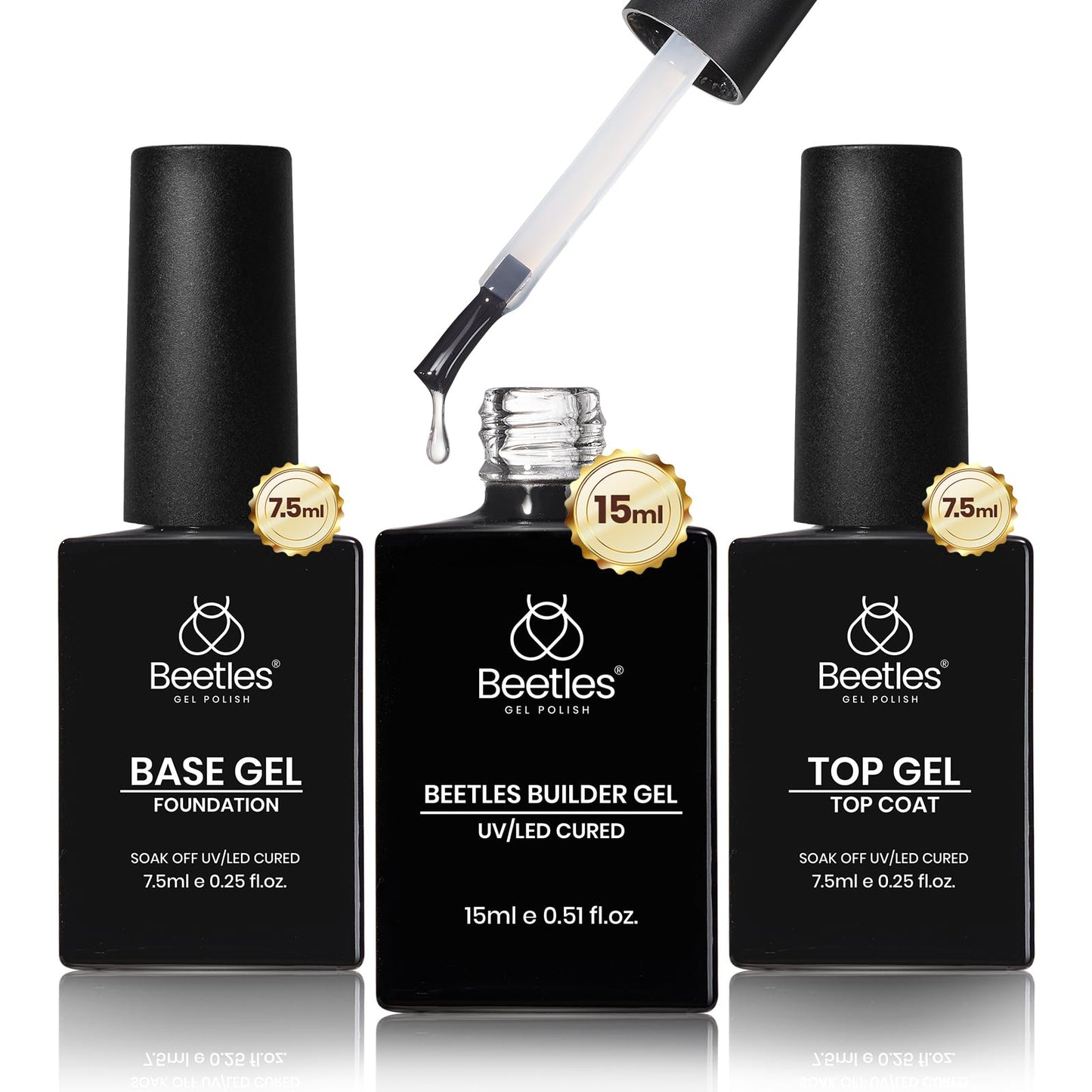 Beetles Builder Gel Set,3 Pcs 8 in 1 Nail Strengthening Apex Building Extension for Beginner DIY Salon at Home,Clear Builder Nail for Nails with Base and Top Coat Gel,UV & LED Lamp Needed