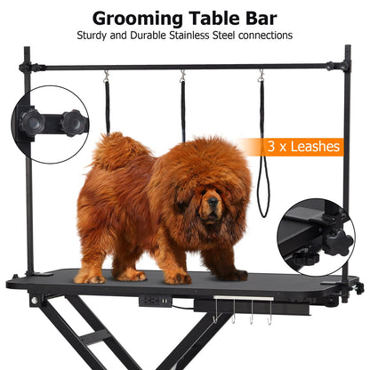 GarveeLife 47” Electric Lift Dog Grooming Table (White), Heavy Duty Electric Grooming Arm Table for Pets & Large Dogs Adjustable Height: 9.4"-39.4" Non-slip Desktop with Gantry Crane Set