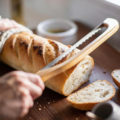 Bread Bow Knife for Homemade Bread, Bread Cutter and Wooden Board Set,Bread Cutting Board with Crumb Tray,Universal Left Right Handed Design,Kitchen Gadgets Gifts for People who Love Baking