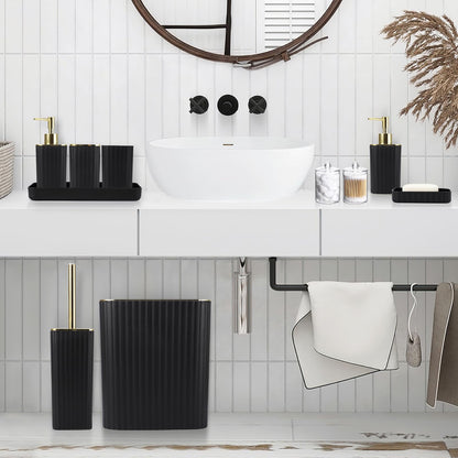 XLHOMO Bathroom Accessories Set - Gorgeous Black Bathroom Set, 10PC Bathroom Accessory Set, Toilet Brush, Trash Can, Qtip Holder & Soap Dispenser